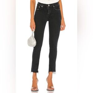 AGOLDE Toni Mid Rise Straight Leg Jeans Womens 24 Black Distressed Frayed Hem